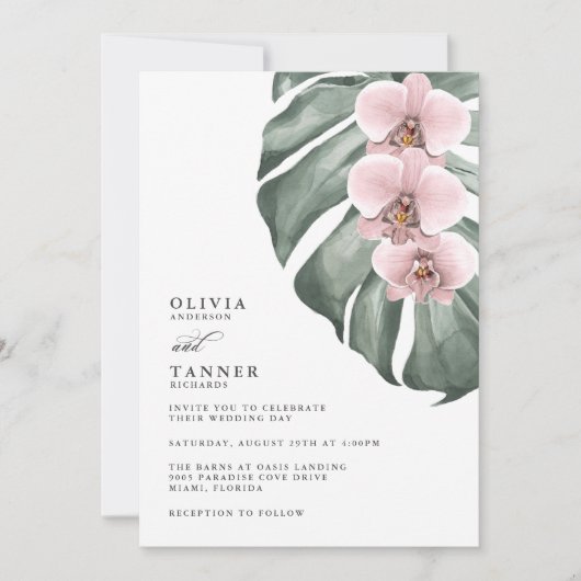 Roze orchideeën op het Monstera Tropisch Paradise  Kaart (Voorkant)