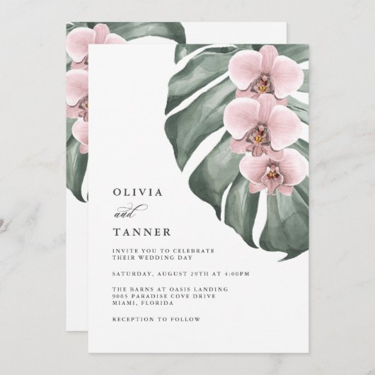 Roze orchideeën op het Monstera Tropisch Paradise  Kaart (Voorkant / Achterkant)