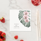 Roze orchideeën op het Monstera Tropisch Paradise  Servet (Insitu)