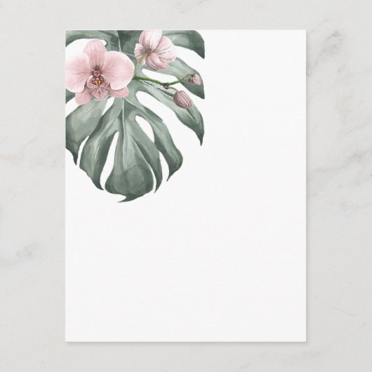 Roze Orchideeën op Monstera Tropische bruiloft Det Informatiekaartje (Achterkant)