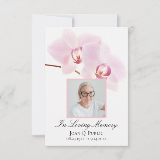 Roze Orchideeën op Witte Begrafenis Memorial Sympa Bedankkaart (Voorkant)