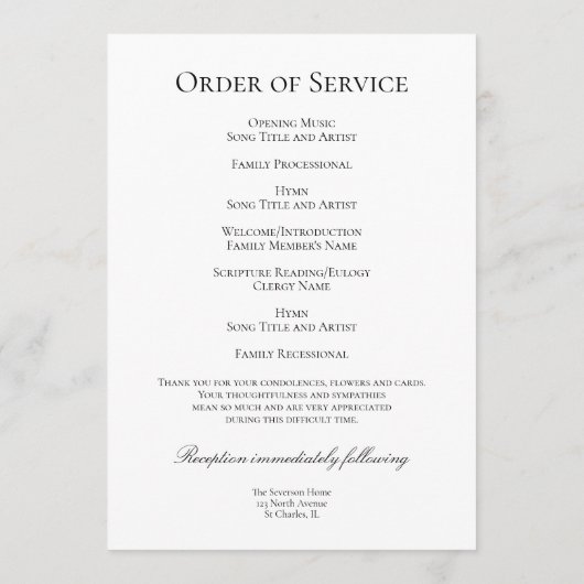 Roze orchideeën op witte begrafenisdienst programmakaart (Achterkant)