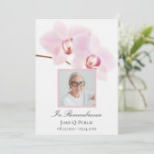 Roze orchideeën op witte begrafenisdienst programmakaart (Staand voorkant)
