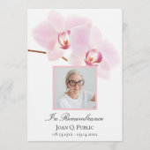 Roze orchideeën op witte begrafenisdienst programmakaart (Voorkant)
