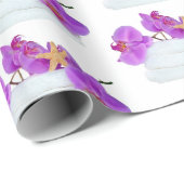 Roze orchideeën op witte handdoeken met zeesterren cadeaupapier (Rol Hoek)
