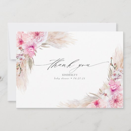 Roze Orchideeën Pampagras Douche Bedankt (Voorkant)