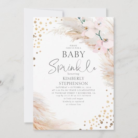 Roze orchideeën Pampas Grass Baby shower Sprinkle Kaart (Voorkant)