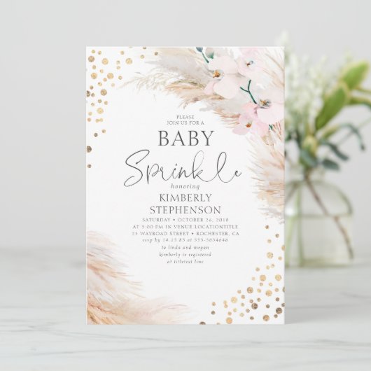 Roze orchideeën Pampas Grass Baby shower Sprinkle Kaart (Staand voorkant)