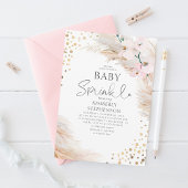Roze orchideeën Pampas Grass Baby shower Sprinkle Kaart