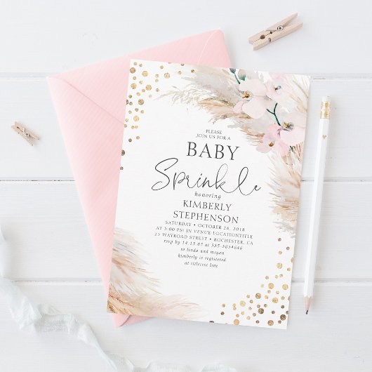Roze orchideeën Pampas Grass Baby shower Sprinkle Kaart