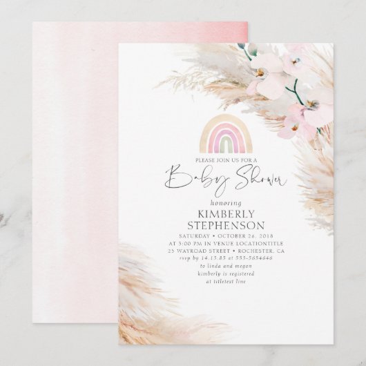 Roze Orchideeën Pampas Grass Rainbow Baby shower Kaart (Voorkant / Achterkant)