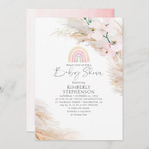 Roze Orchideeën Pampas Grass Rainbow Baby shower Kaart