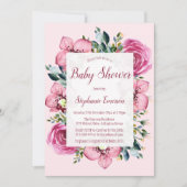 Roze Orchideeën & Rozen Baby Douche Uitnodigingen (Voorkant)