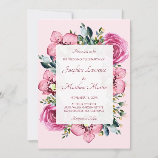 Roze Orchideeën & Rozen bruiloft uitnodigingen (Voorkant)