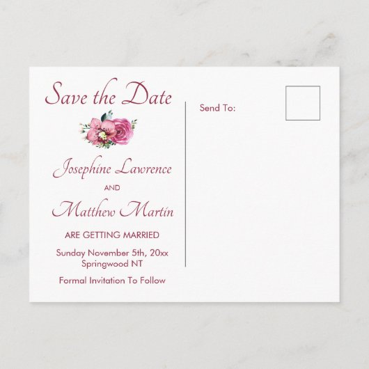 Roze Orchideeën & Rozen Save the Date Aankondigingskaart (Achterkant)