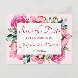 Roze Orchideeën & Rozen Save the Date Aankondigingskaart