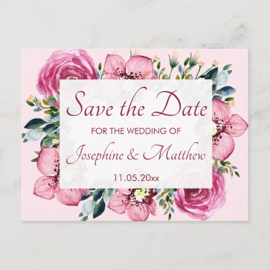 Roze Orchideeën & Rozen Save the Date Aankondigingskaart (Voorkant)