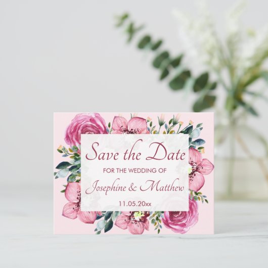 Roze Orchideeën & Rozen Save the Date Aankondigingskaart (Staand voorkant)