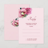 Roze Orchideeën & Rozen Trouwantwoord Kaarten RSVP Kaartje (Voorkant / Achterkant)