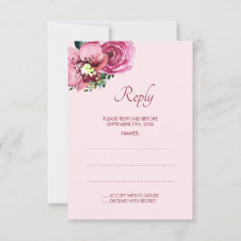 Roze Orchideeën & Rozen Trouwantwoord Kaarten RSVP Kaartje