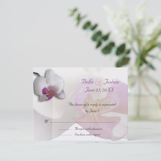 Roze orchideeën RSVP Kaartje (Staand voorkant)