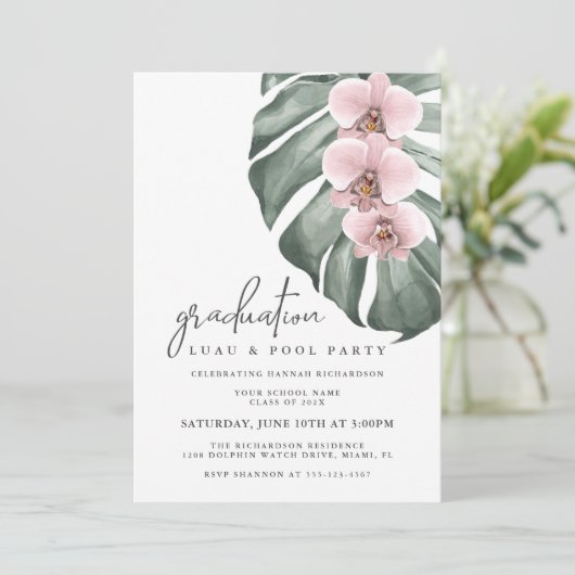 Roze orchideeën tropisch Afstuderen Luau - Pool Pa Kaart (Staand voorkant)