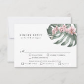 Roze Orchideeën Tropische Bruiloft RSVP met Entree (Voorkant)