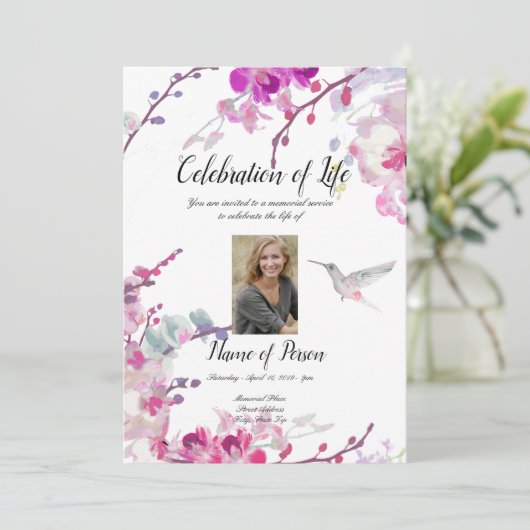 Roze Orchideeën Uitnodiging voor begrafenis (Staand voorkant)