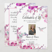 Roze Orchideeën Uitnodiging voor begrafenis (Voorkant / Achterkant)