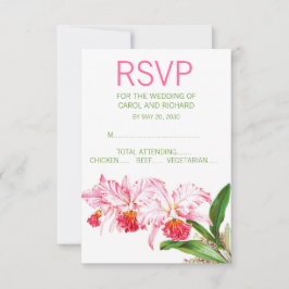 Roze Orchideeën Watercolor Trouwen RSVP Kaartje