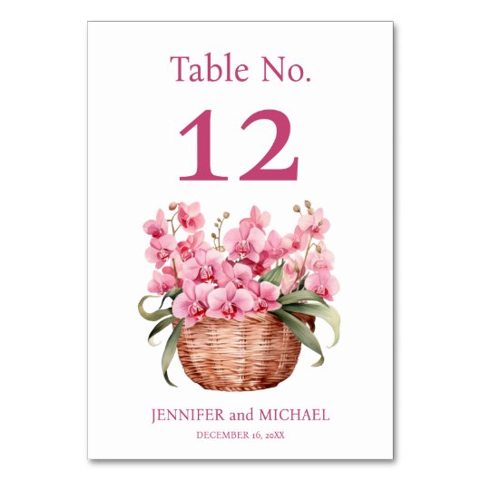Roze Orchideeën Waterverf Trouwtafel Nummer Kaart (Achterkant)
