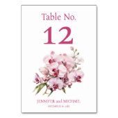 Roze Orchideeën Waterverf Trouwtafel Nummer Kaart (Voorkant)
