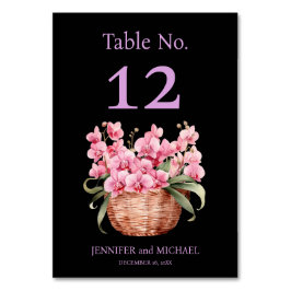 Roze Orchideeën Waterverf Zwarte Trouwtafel Nummer Kaart