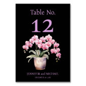 Roze Orchideeën Waterverf Zwarte Trouwtafel Nummer Kaart (Achterkant)