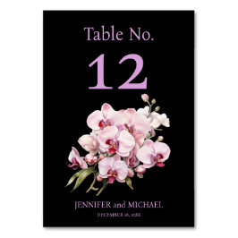 Roze Orchideeën Waterverf Zwarte Trouwtafel Nummer Kaart