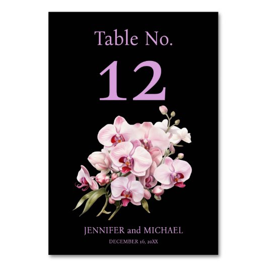 Roze Orchideeën Waterverf Zwarte Trouwtafel Nummer Kaart (Achterkant)