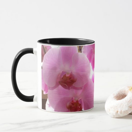 Roze Orchids Flowers Mok (Met donut)