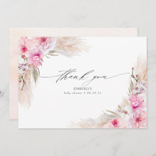 Roze Orchids Pampas Grass Shower Dank u Bedankkaart