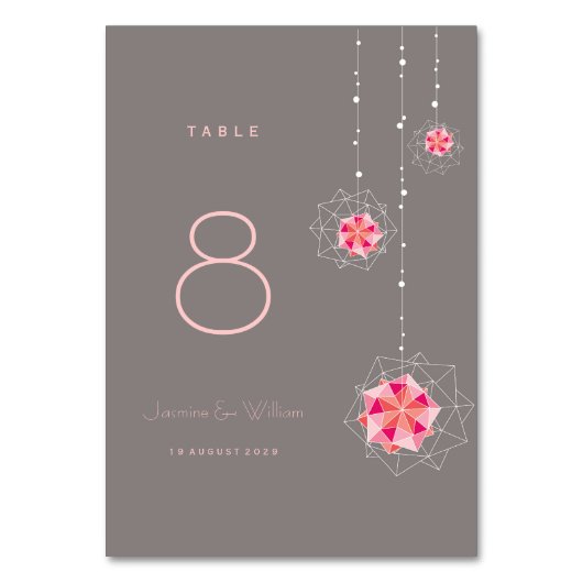 Roze Origami Hanging Ornament Lights Asian Wedding Kaart (Voorkant)