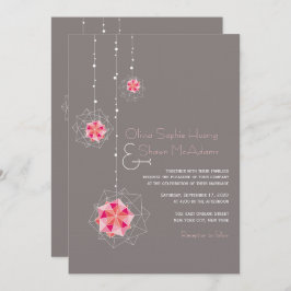 Roze Origami Hanging Ornament Lights Asian Wedding Kaart