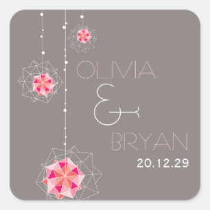 Roze Origami Hanging Ornament Lights Asian Wedding Vierkante Sticker