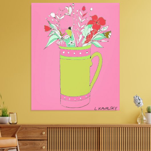 Roze originele bloemen in een Mok Canvas Afdruk (Insitu (Woonkamer))