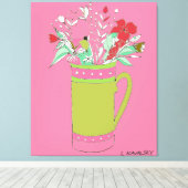 Roze originele bloemen in een Mok Canvas Afdruk (Insitu (Houten vloer))