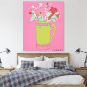 Roze originele bloemen in een Mok Canvas Afdruk (Insitu (Slaapkamer))