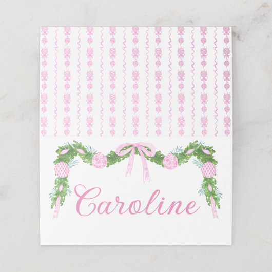 Roze Ornament Garland Christmas Place Card Plaatskaartje (Buitenkant ongevouwen)