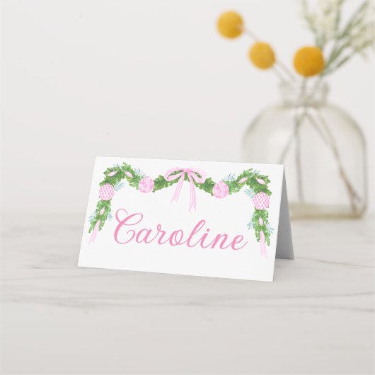 Roze Ornament Garland Christmas Place Card Plaatskaartje (Voorkant)