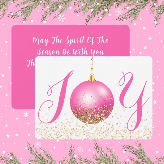 Roze Ornament Joy Kerstgroet Feestdagenkaart