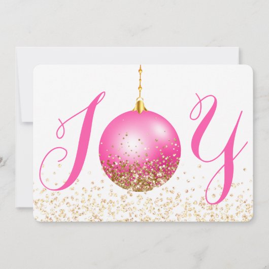 Roze Ornament Joy Kerstgroet Feestdagenkaart (Voorkant)