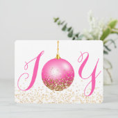 Roze Ornament Joy Kerstgroet Feestdagenkaart (Staand voorkant)