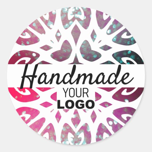 Roze Ornament met glitter Snowflake Handgemaakte L Ronde Sticker (Voorkant)